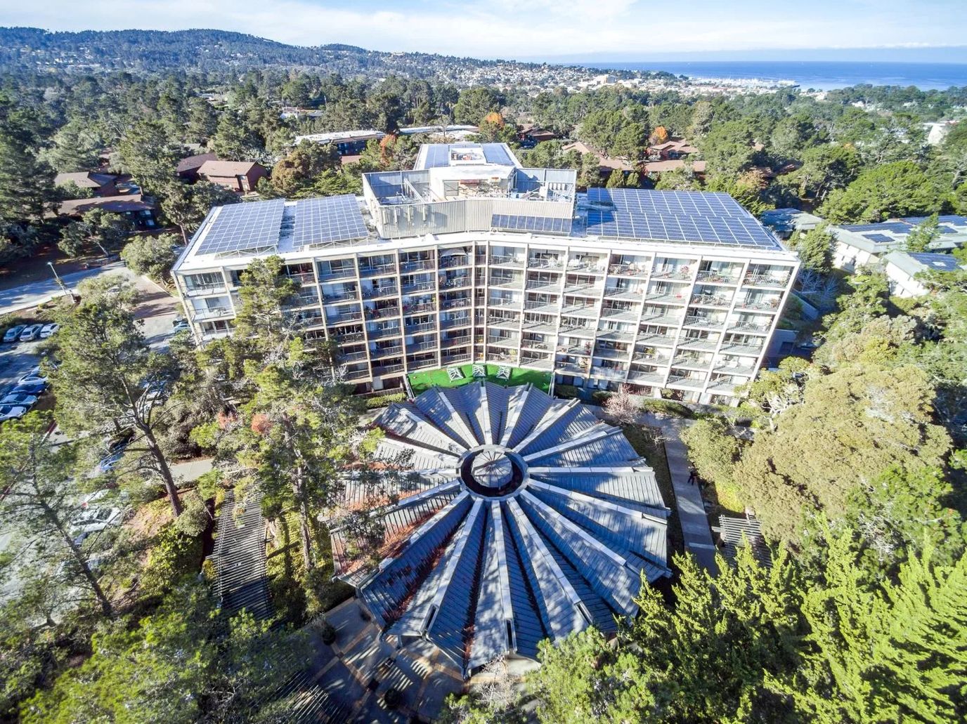 Aerial view of The Park Lane, showcasing building and landscaping
