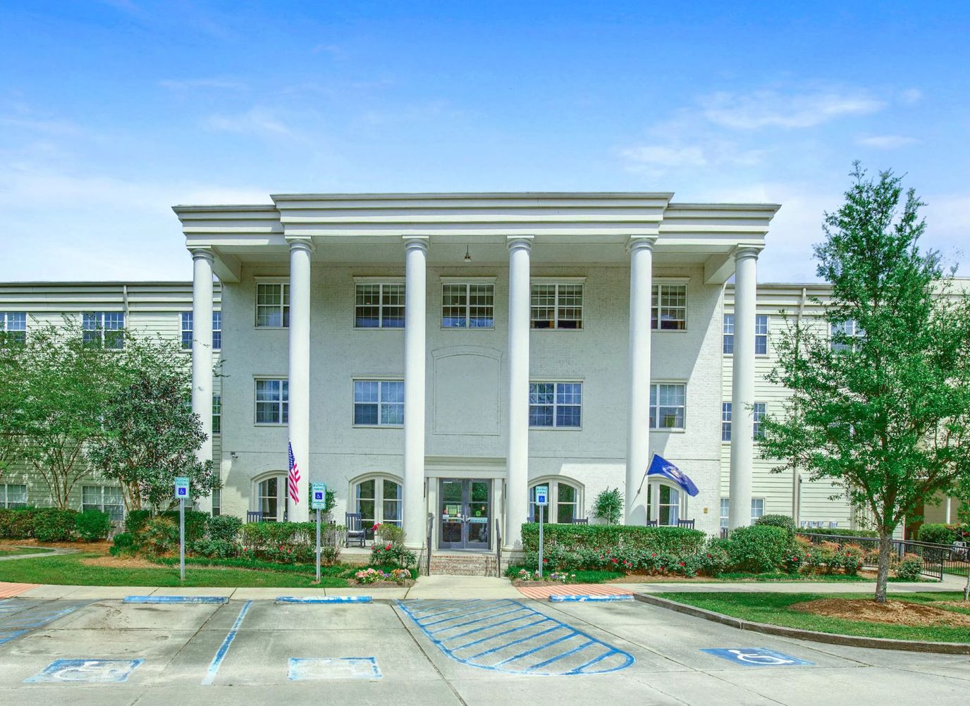 Exterior view of The Trace senior living facility