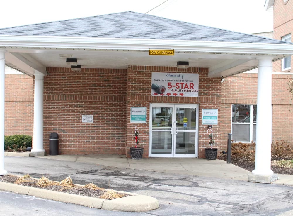 Front entrance of the nursing center with signage