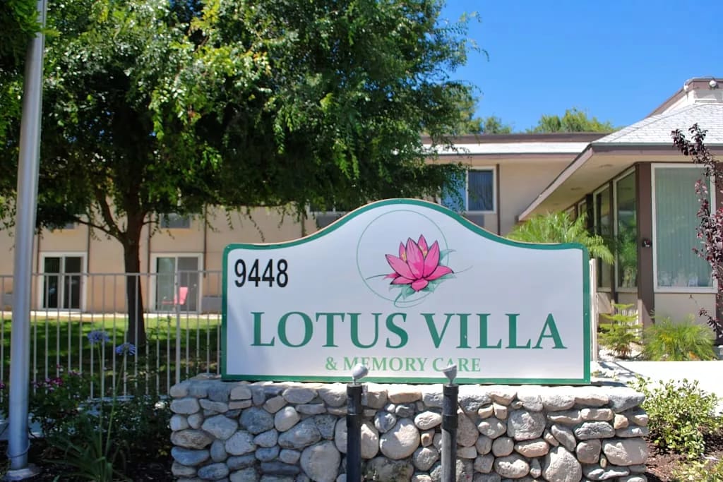 Exterior sign of Lotus Villa Memory Care facility