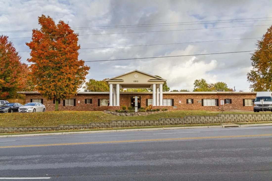 Exterior view of the nursing center in autumn