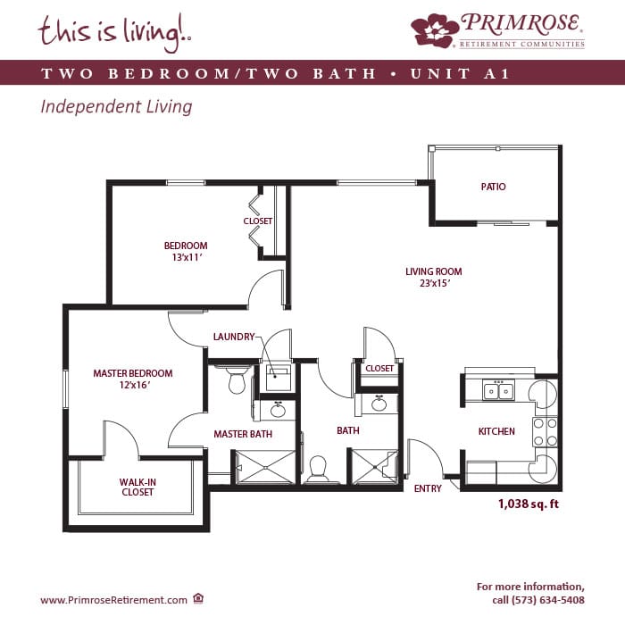 Architectural floor plan for a two-bedroom unit