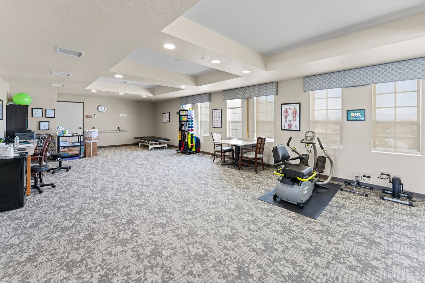 Interior exercise area with fitness equipment