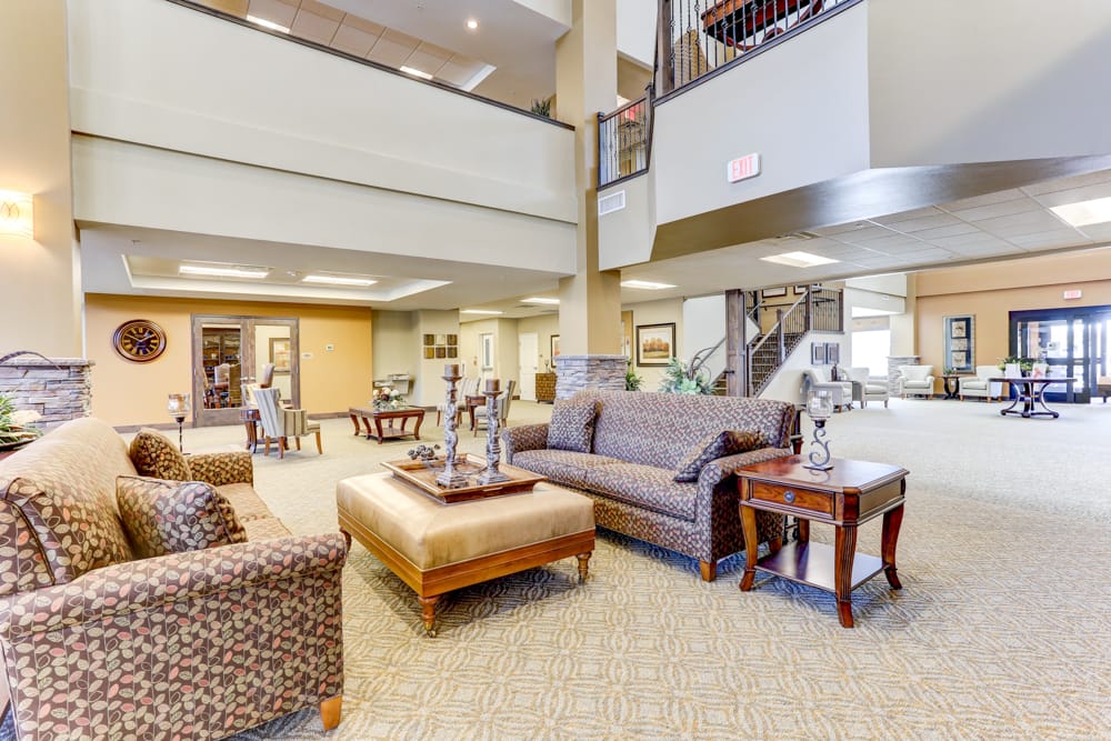 Interior view of a common area with seating