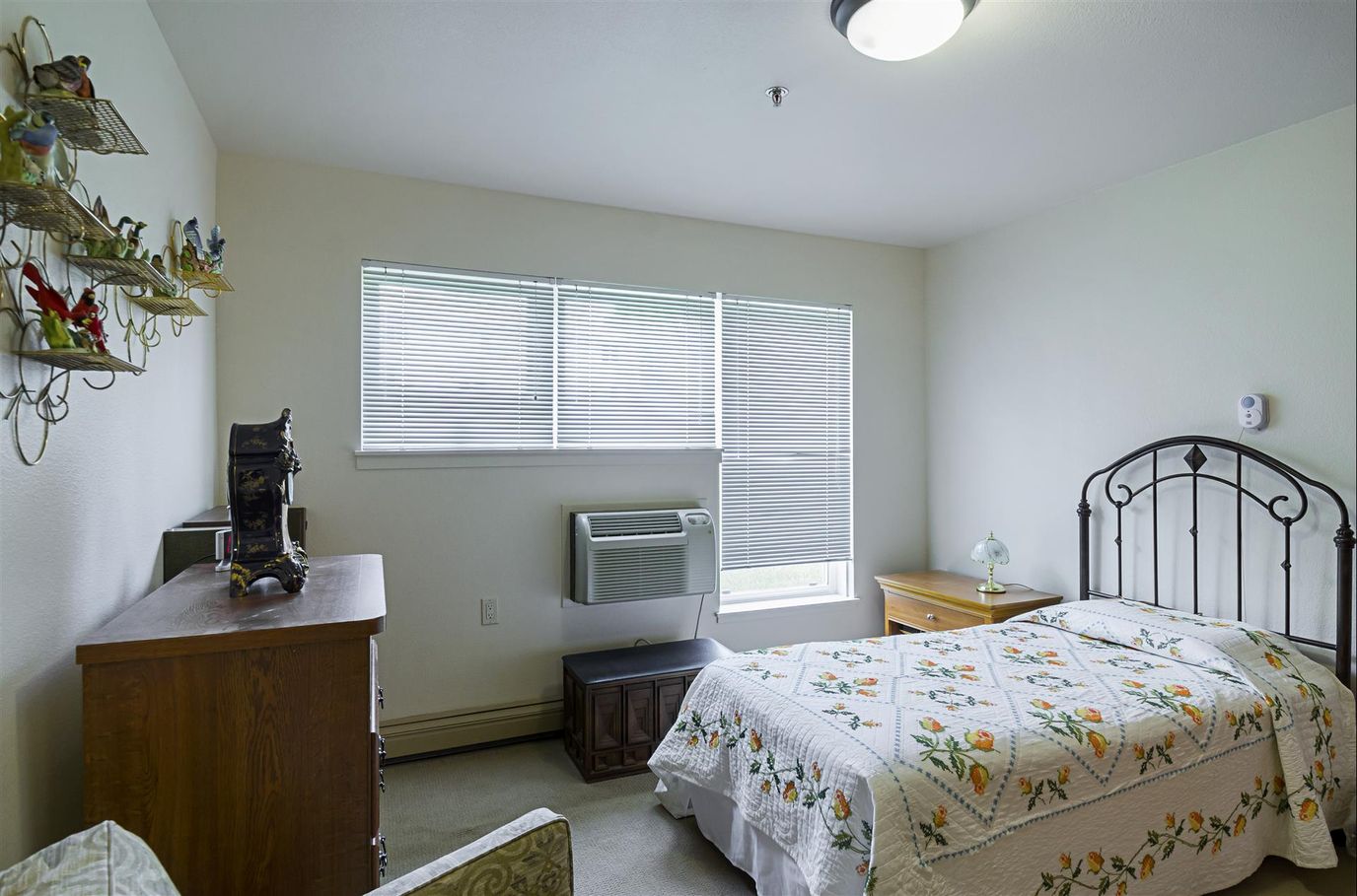 Cozy private room with bed and dresser
