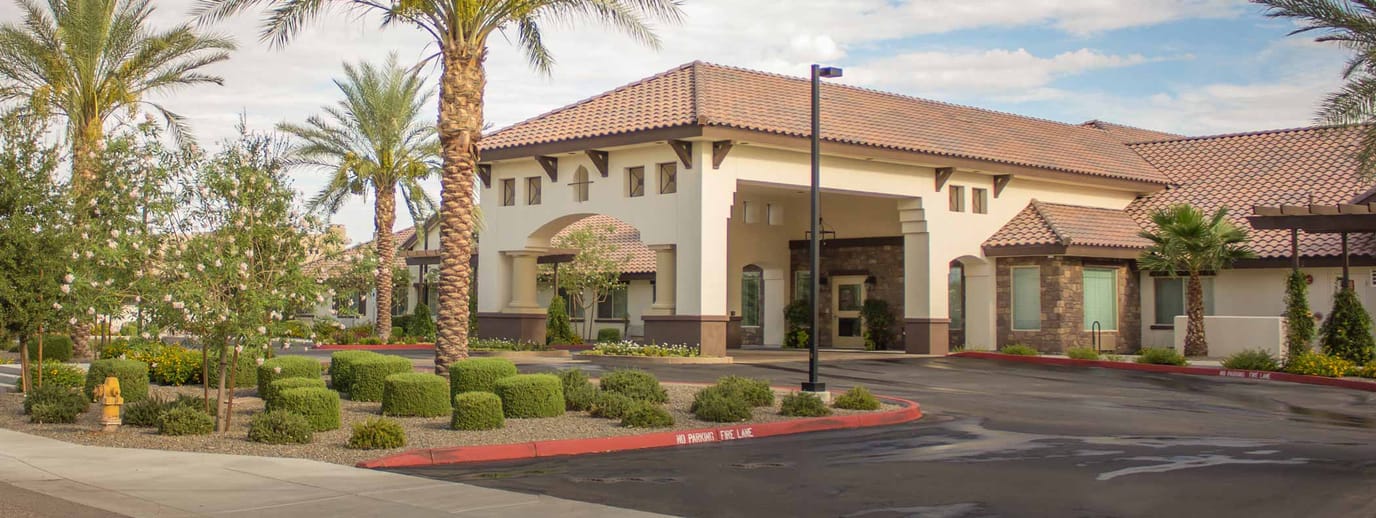 Exterior view of Amber Creek Inn with palm trees
