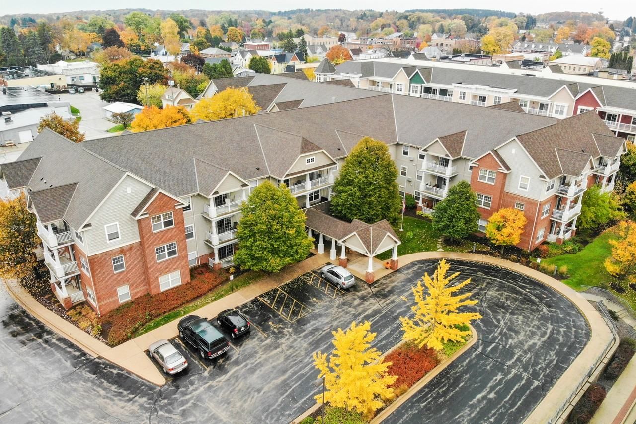 Aerial view of Berkshire Grafton campus showcasing autumn colors