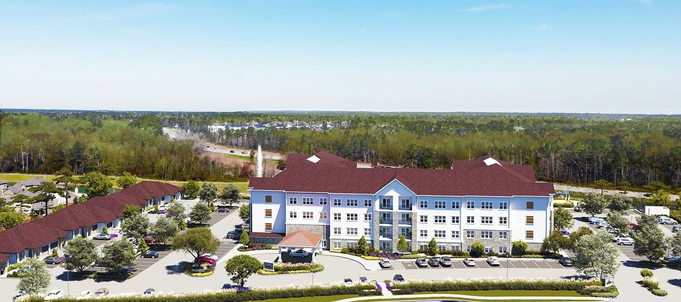 Aerial view of The Lakes at Woodhaven Village