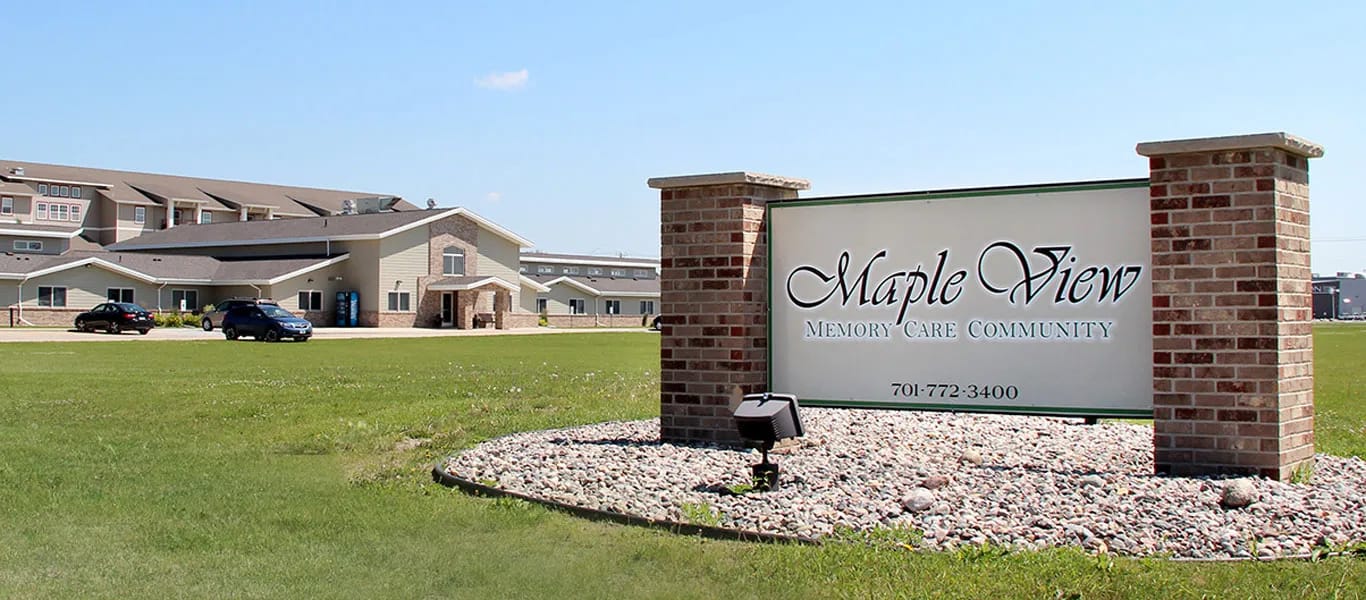 Exterior view of Maple View Memory Care Community sign