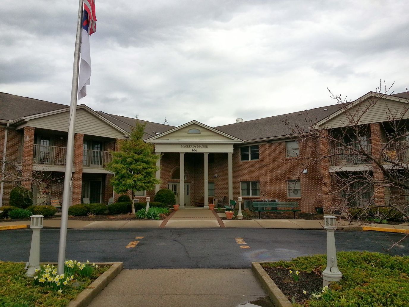 Exterior view of McCready Manor showing building entrance