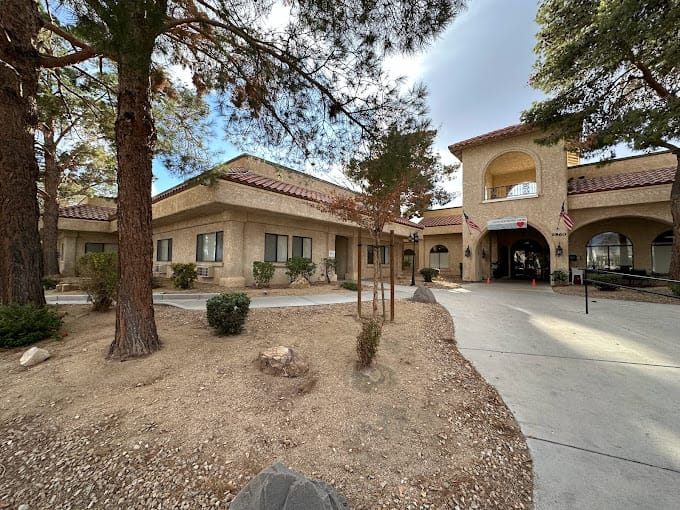 Exterior view of Mission Pines Nursing & Rehabilitation Center entrance
