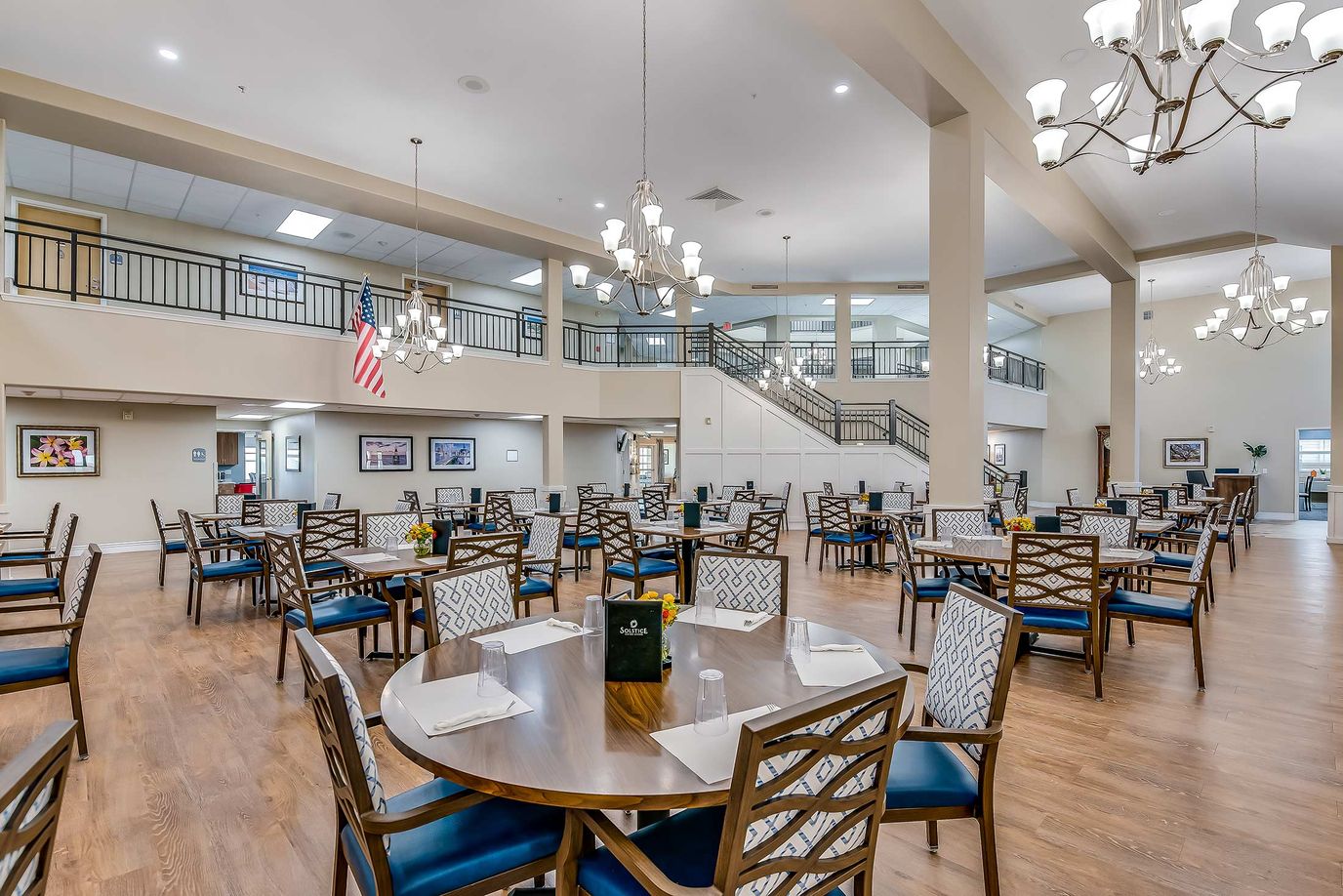 Dining room with tables and chairs in a spacious area