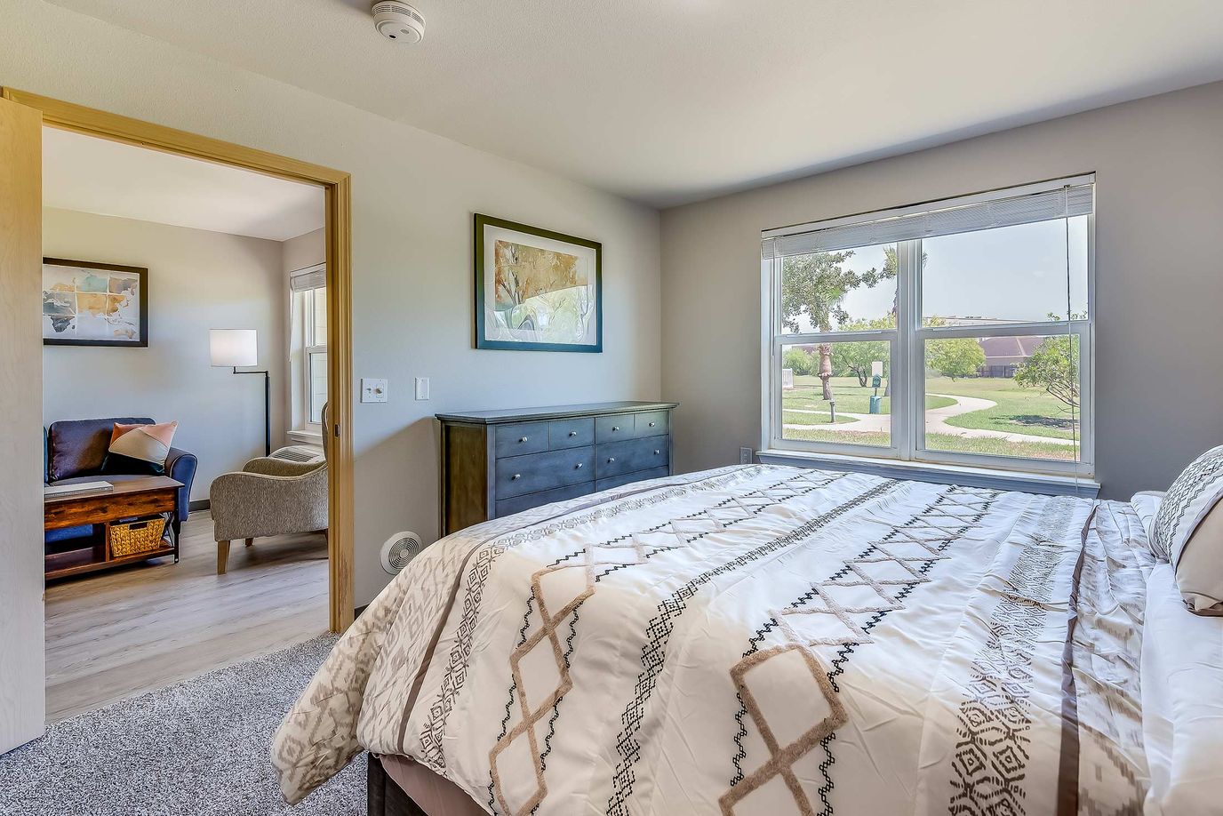 Cozy interior of a resident room with a view