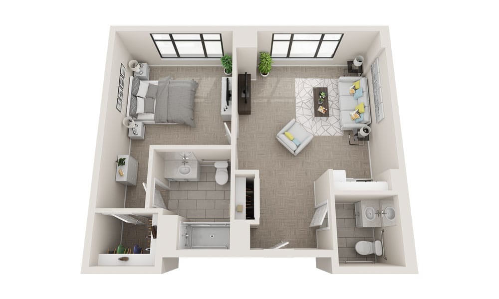 Floor plan of a one-bedroom suite