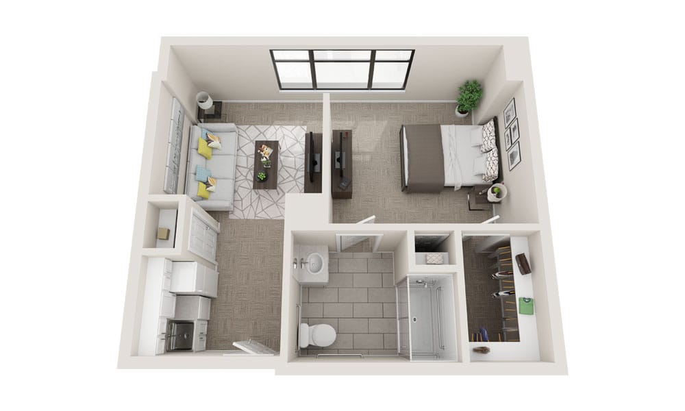 Architectural floor plan of a one-bedroom suite