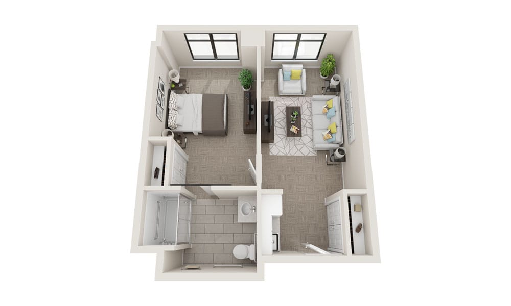Floor plan of a two-room resident unit