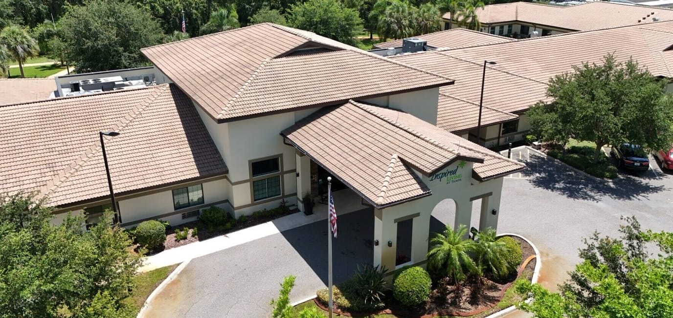 Aerial view of the Inspired Living Tampa building exterior