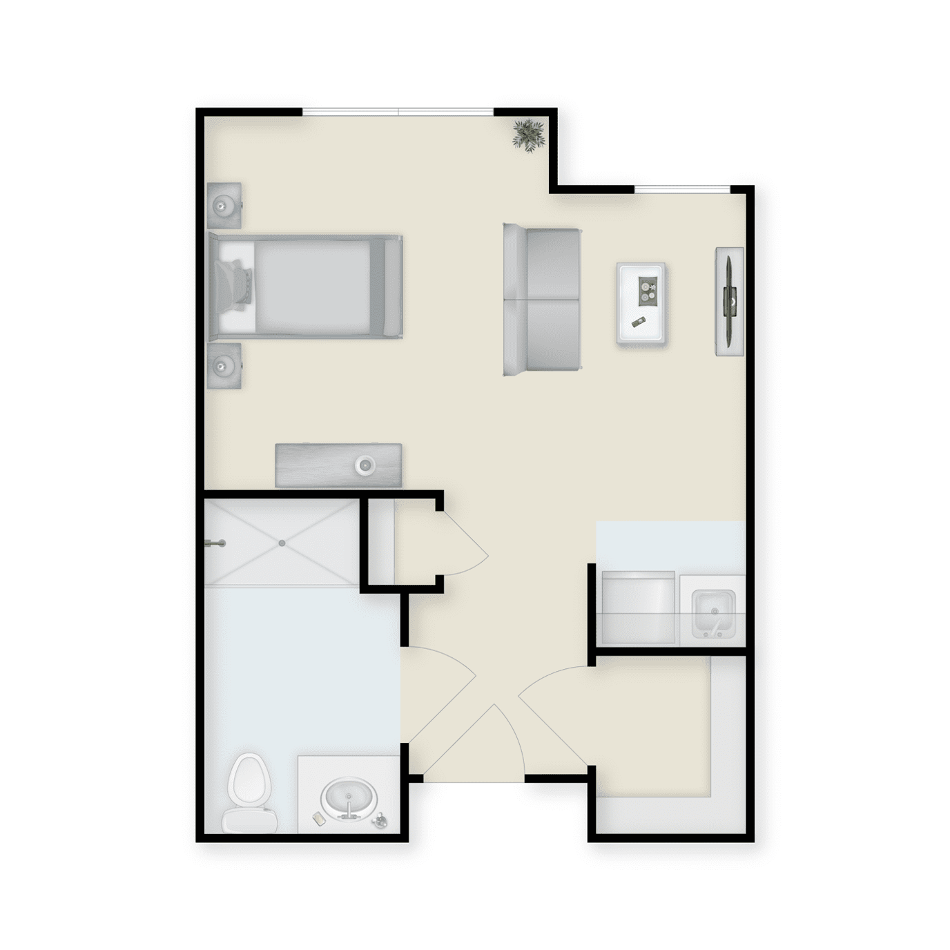 Floor plan of a private resident room