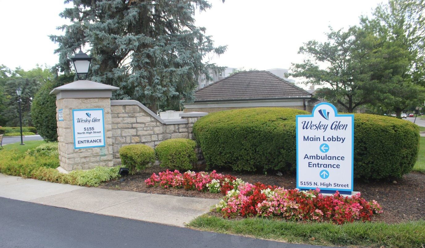 Exterior view of Wesley Glen main entrance signage