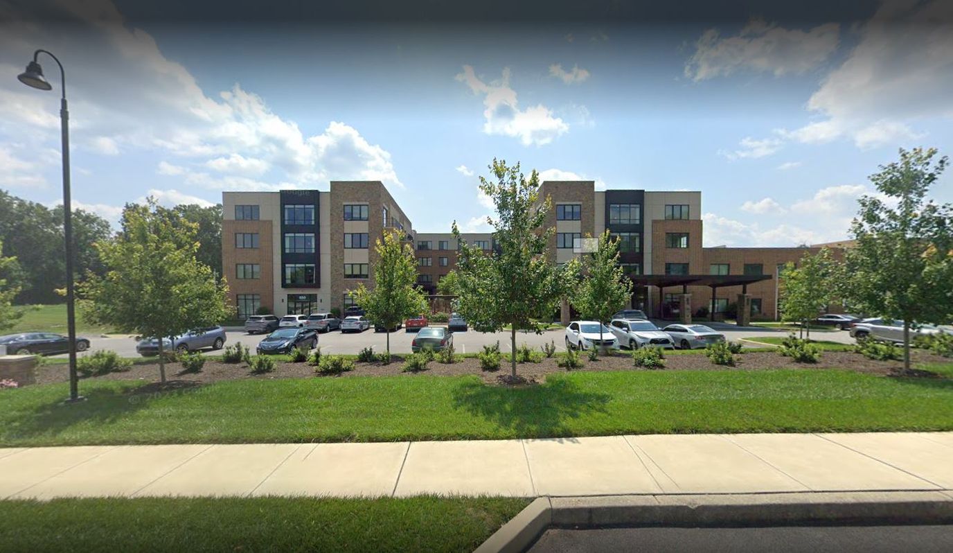 Exterior view of Eagleview Landing facility with landscaped area