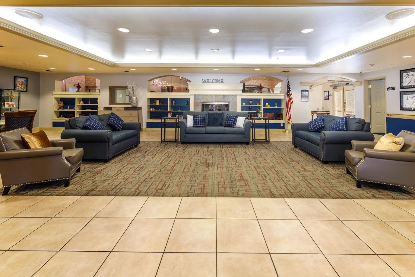 Common area with seating in a senior living facility