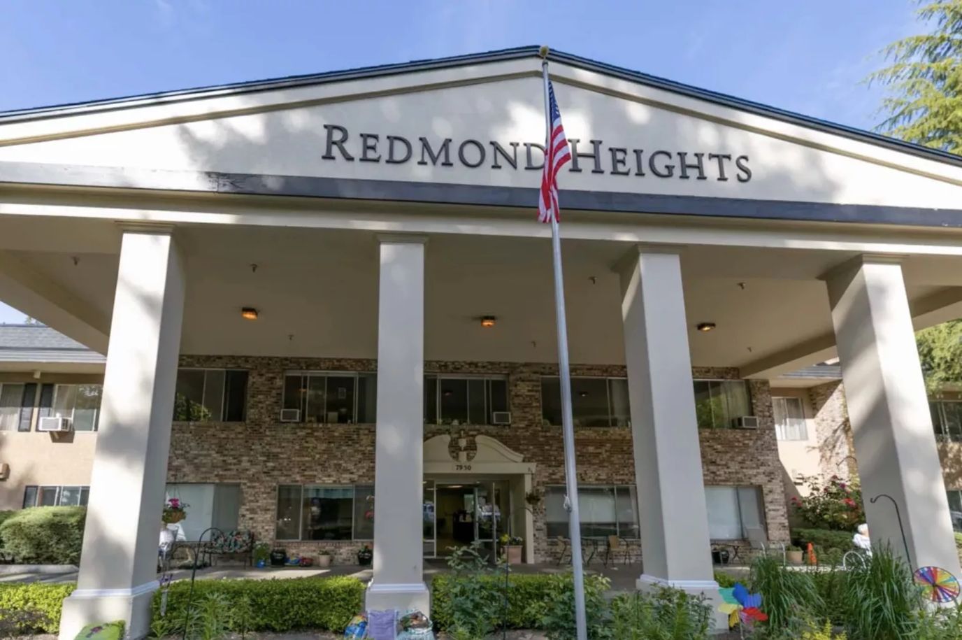 Exterior view of Redmond Heights Senior Living entrance