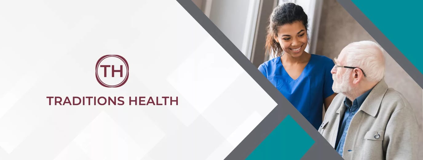 Facility logo with a caregiver and resident