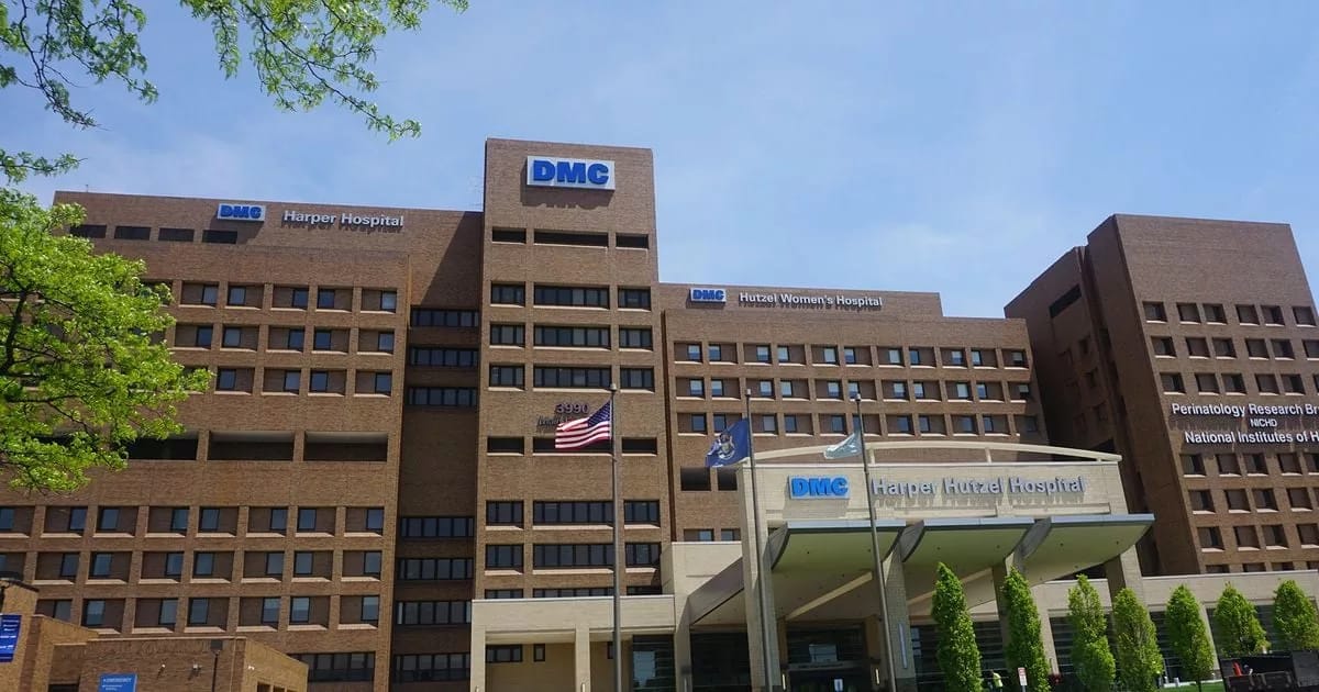 Exterior view of Harper University Hospital building