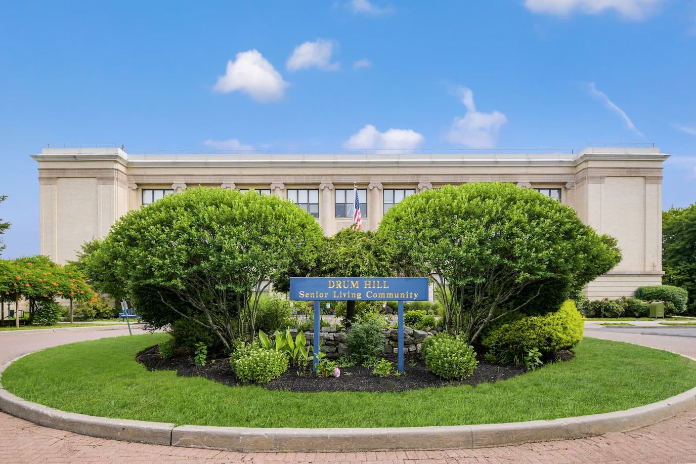 Exterior view of Drum Hill Senior Living Community entrance