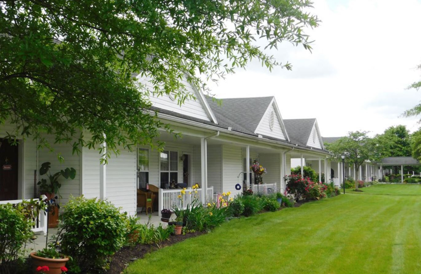 Outdoor view of residential units with gardens