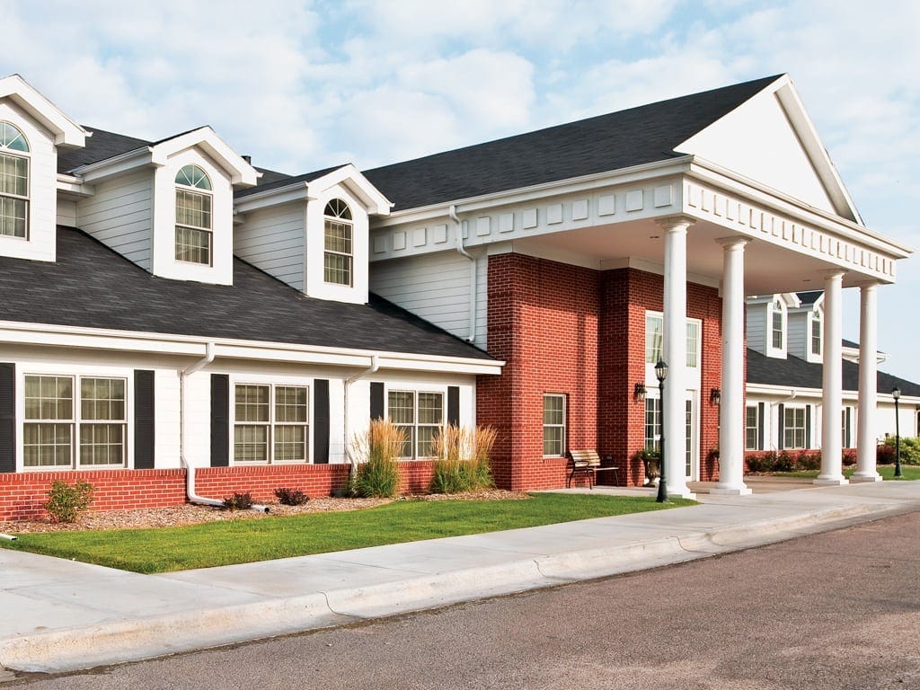 Exterior view of a senior living facility building
