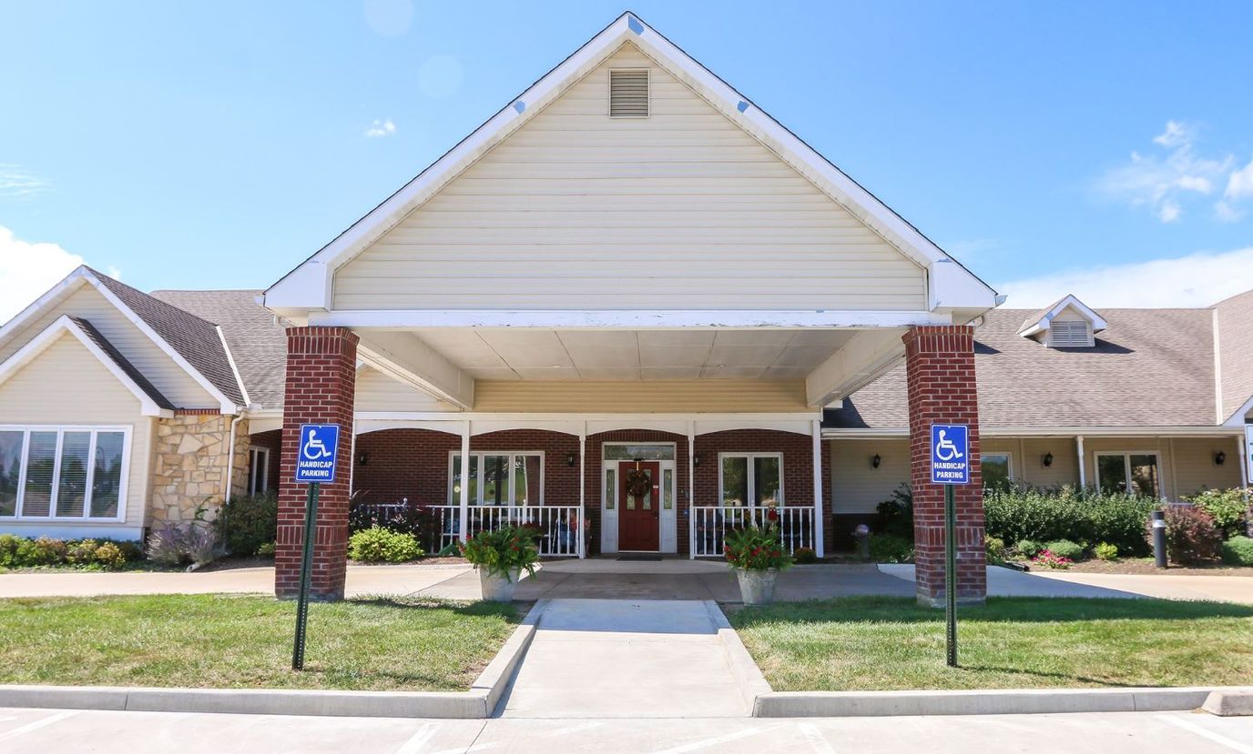 Exterior view of a senior living facility entrance