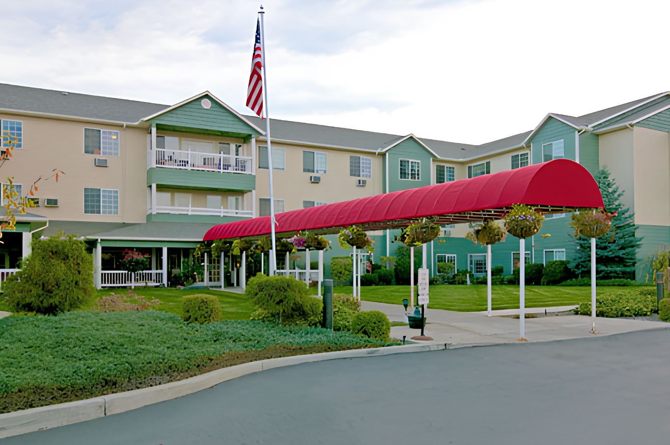 Exterior view of the facility with a red awning