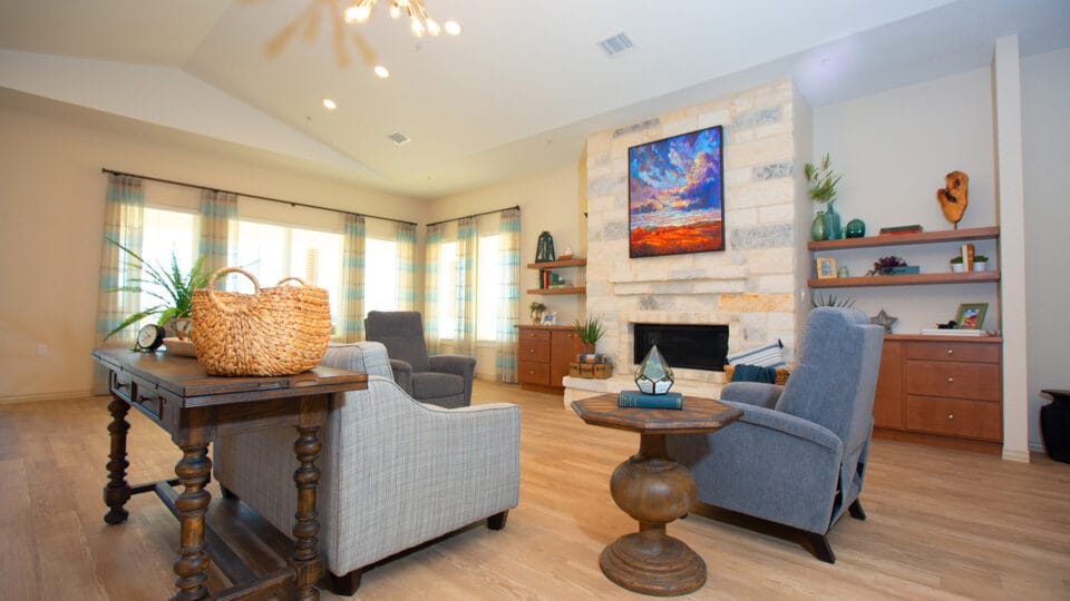 Cozy common area with seating and artwork