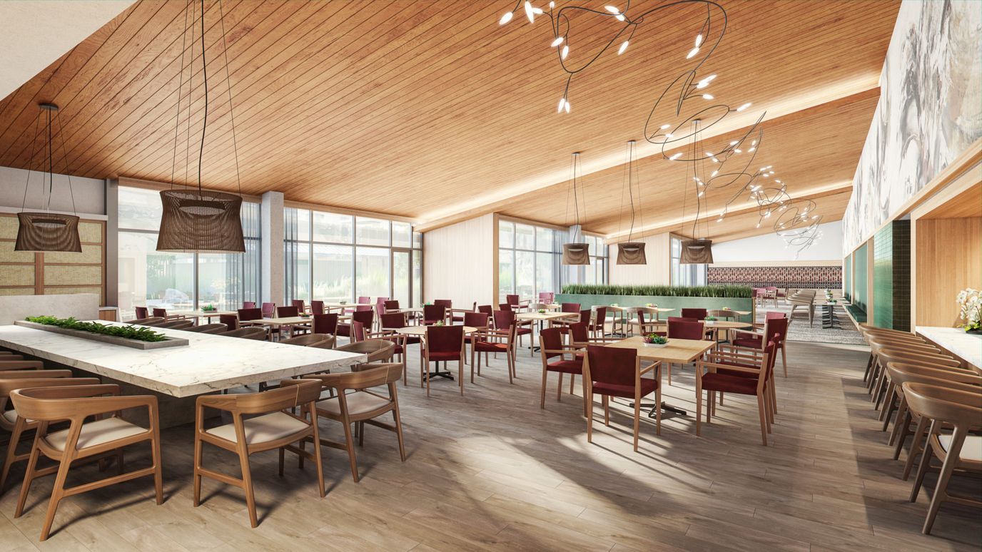 Bright dining area with modern furnishings and natural light