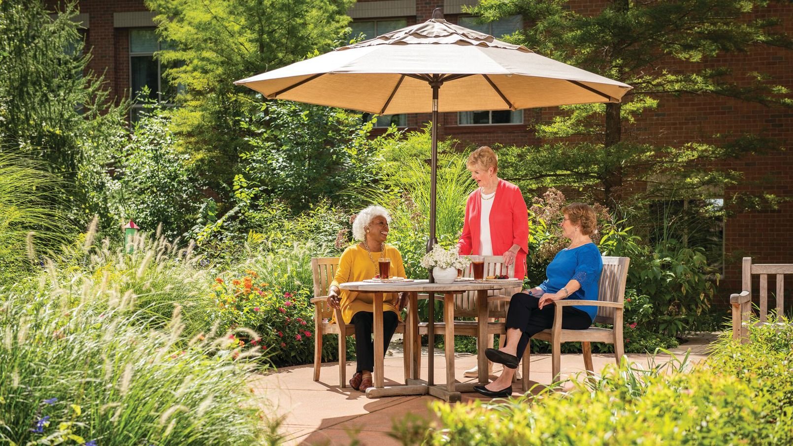 Residents enjoying a sunny day in the garden