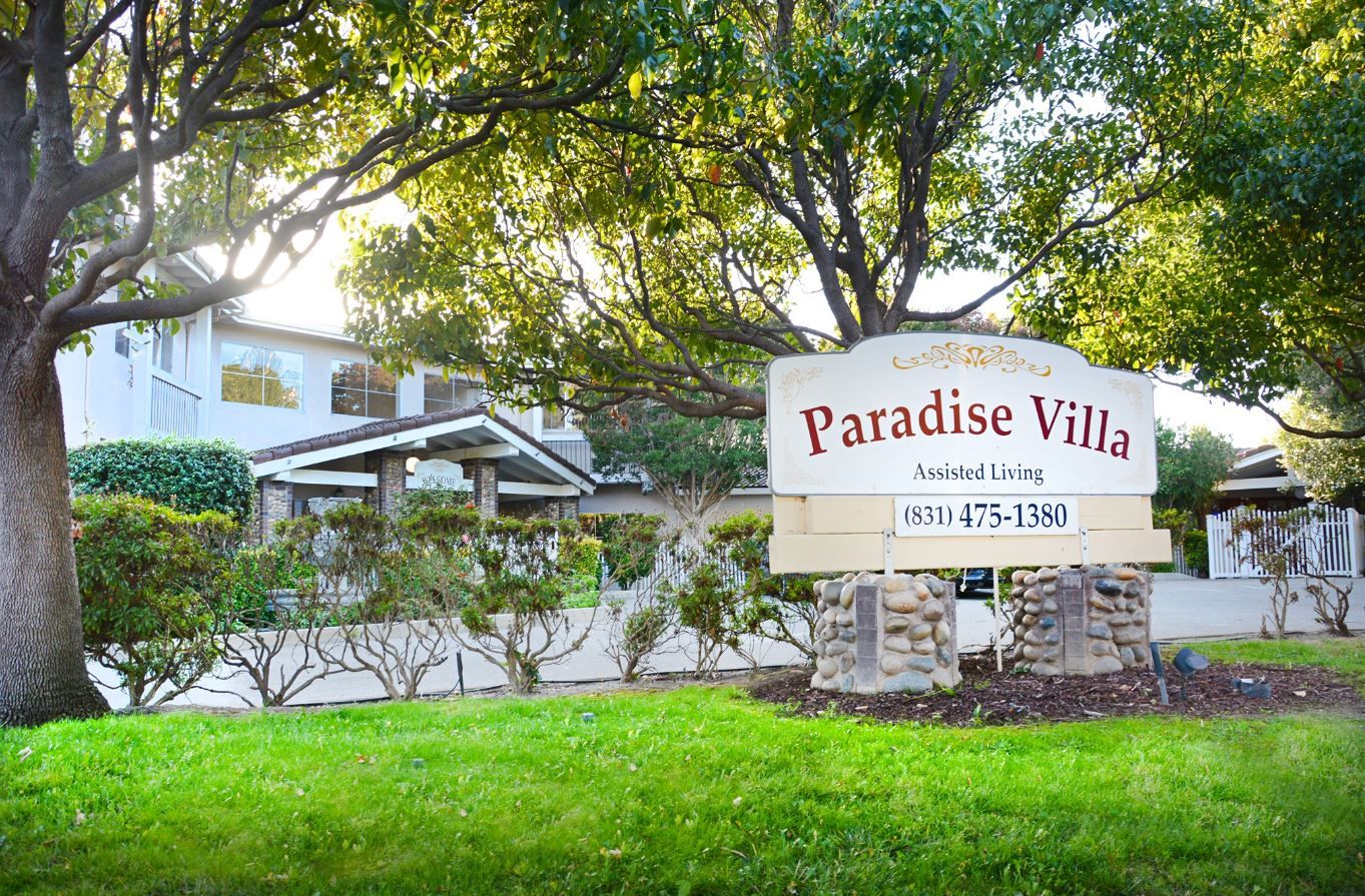 Sign at the entrance of Paradise Villa assisted living facility
