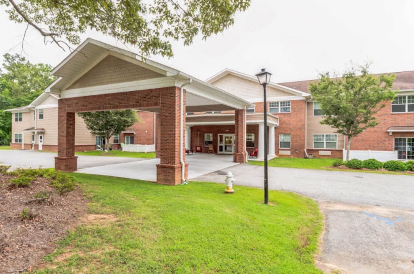 Exterior view of assisted living facility entrance