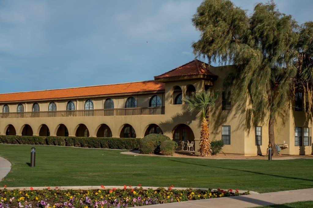 Exterior view of assisted living facility building
