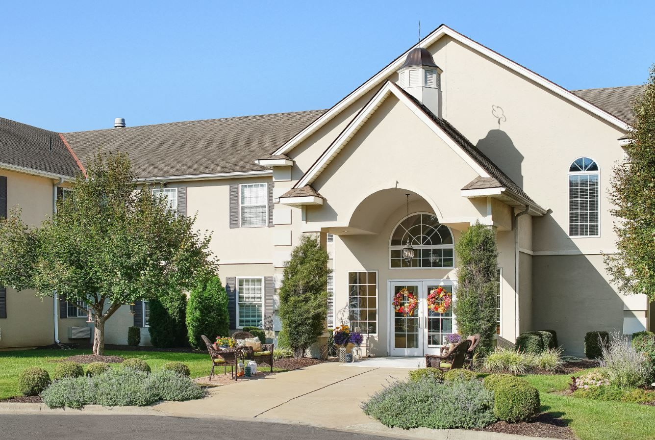 Exterior view of a senior living facility entrance