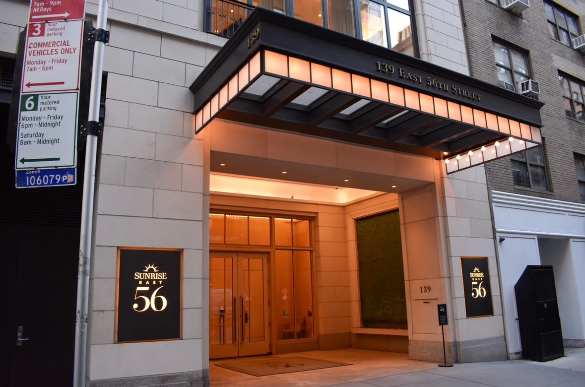 Exterior view of the Sunrise at East 56th entrance