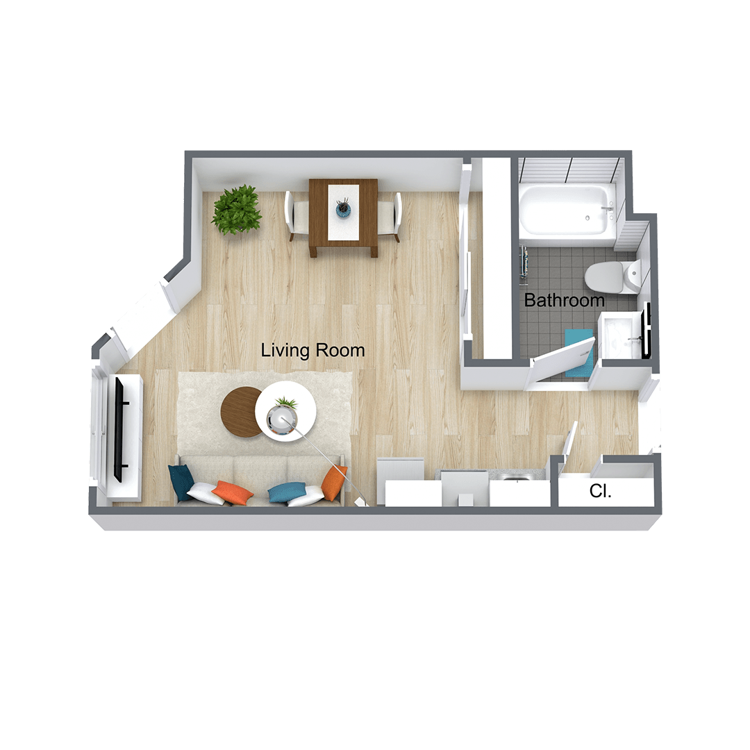 Architectural floor plan of a living room layout