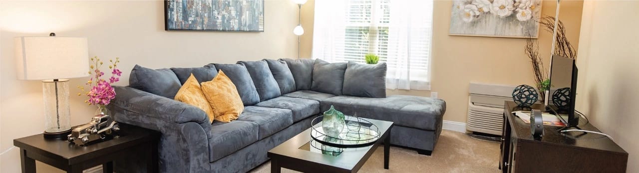 Cozy interior living room with a sectional sofa and decor