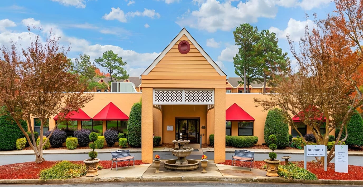 Exterior view of Brookdale Charlotte East with landscaping