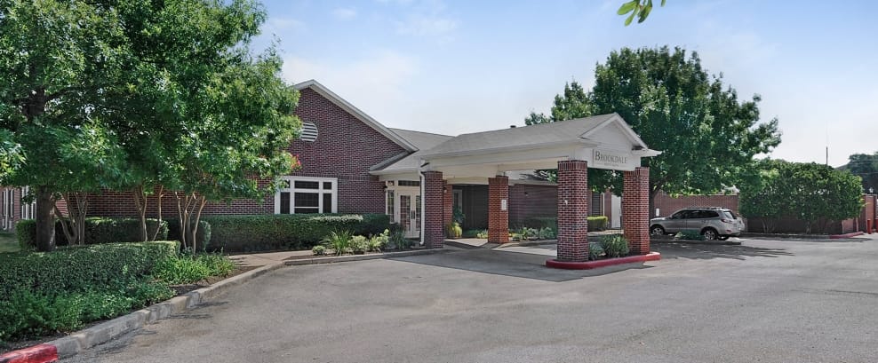 Exterior view of a senior living facility entrance