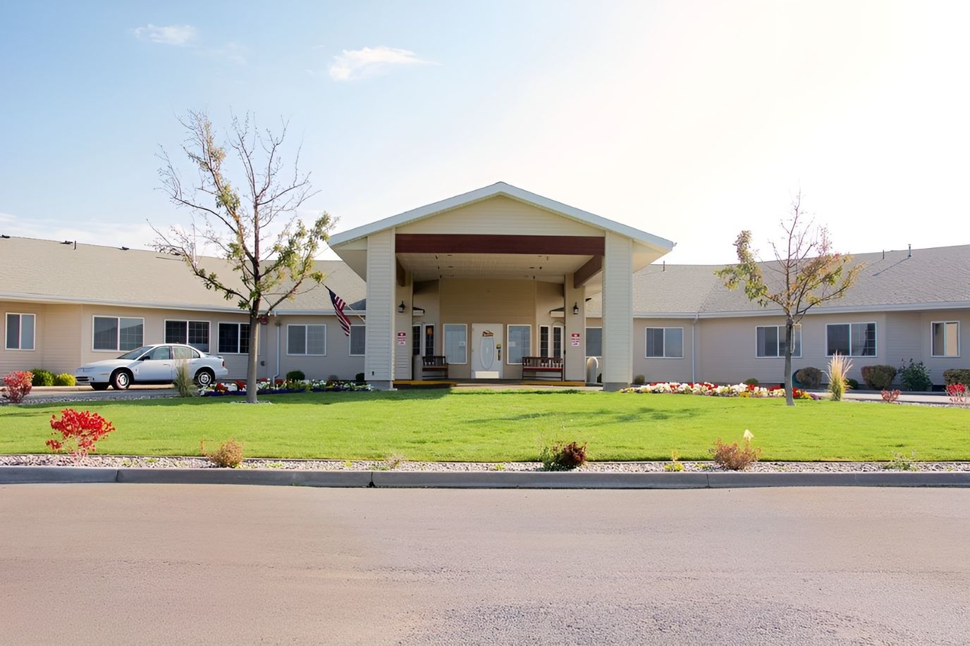 Exterior view of assisted living facility entrance