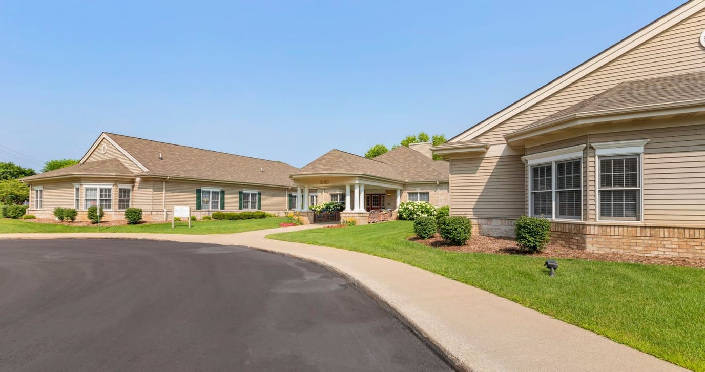 Building exterior of Brookdale Portage with landscaping