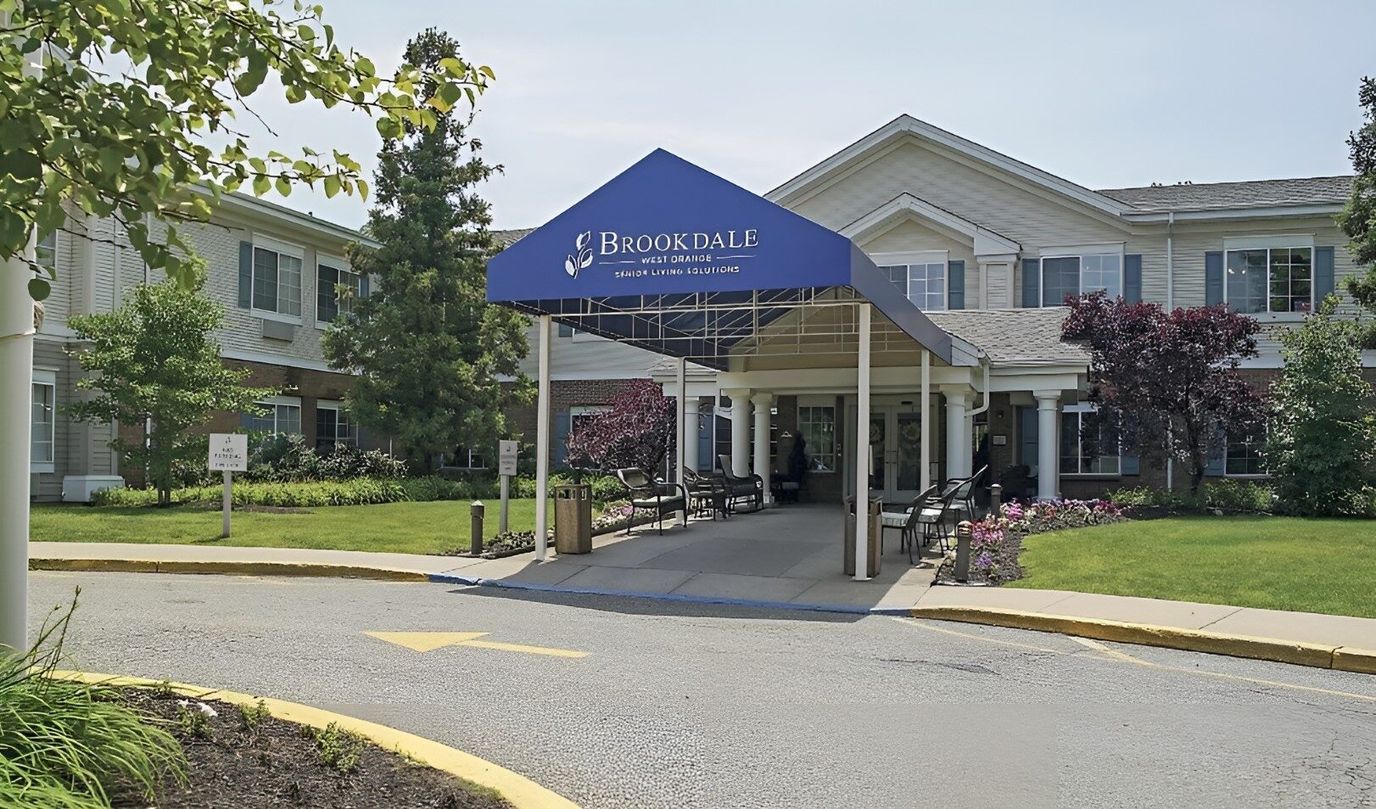Entrance of Brookdale West Orange facility with covered walkway