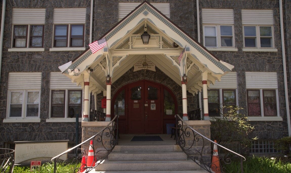 Entrance of Hayes Manor with decorative architecture