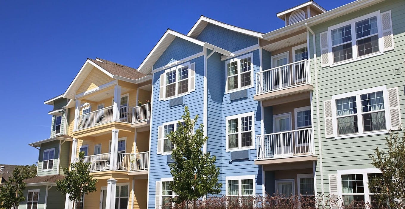 Colorful exterior of a senior living facility